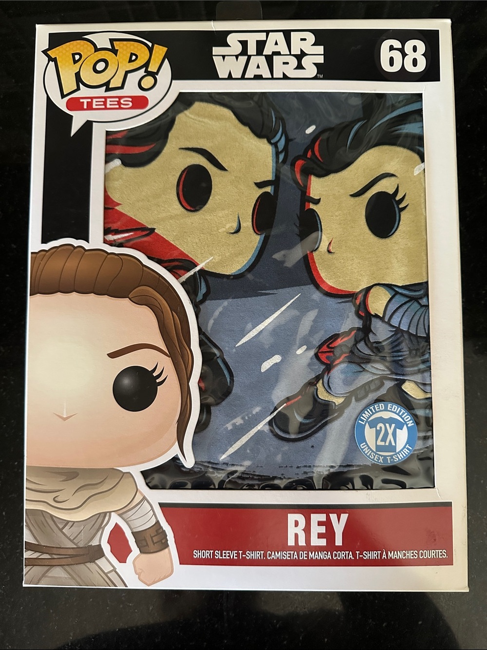 Funko Pop! Tees Rey Star Wars Short Sleeve Shirt Blue, Red, Yellow